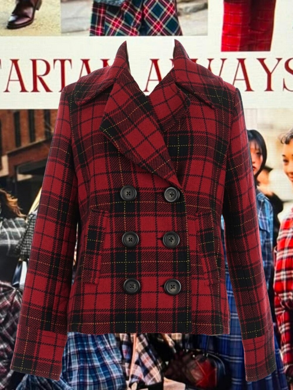 Merona Vintage Plaid Tartan Double Breast Peacoat Jacket